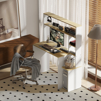 Bureau – Computerbureau – Schrijftafel – Werkplekmeubel – Thuiswerkbureau – Lichtbruin Eiken Wit – Met Open Opbergruimte – Inclusief Stevige CPU-standaard