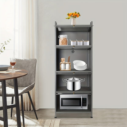 Heavy-Duty 5-Tier Standing Storage Cabinet with Locking Wheels - Extra Tall Kitchen Organizer, Carbon Steel & PC Construction, Space-Saving Shelving Unit for Kitchen, Office, Living Room - Easy Assembly, No Power Needed, Kitc