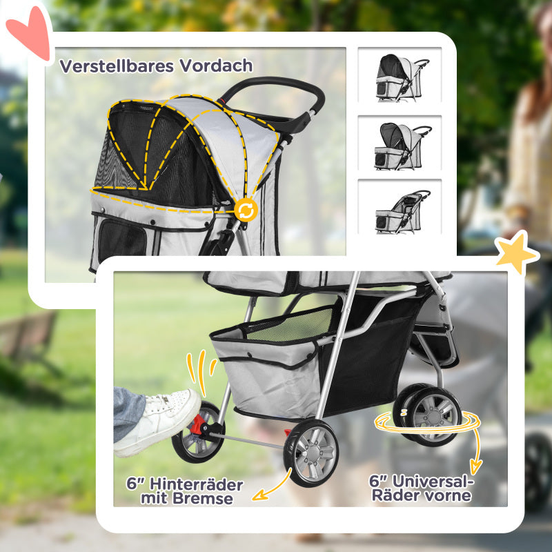 Hondenbuggy – Huisdierenwagen – Wandelwagen – Opvouwbare Buggy – Dierenbuggy – Ademend Mesh – Duurzaam Oxford Stof – Grijs