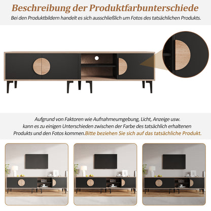 Modern TV Stand Compatible for 80-Inch TVs - Low Profile Media Console with 2 Cupboards & Open Shelves, Heavy-Duty Metal Frame, Assembly, Living Room Entertainment (180x35x49cm)