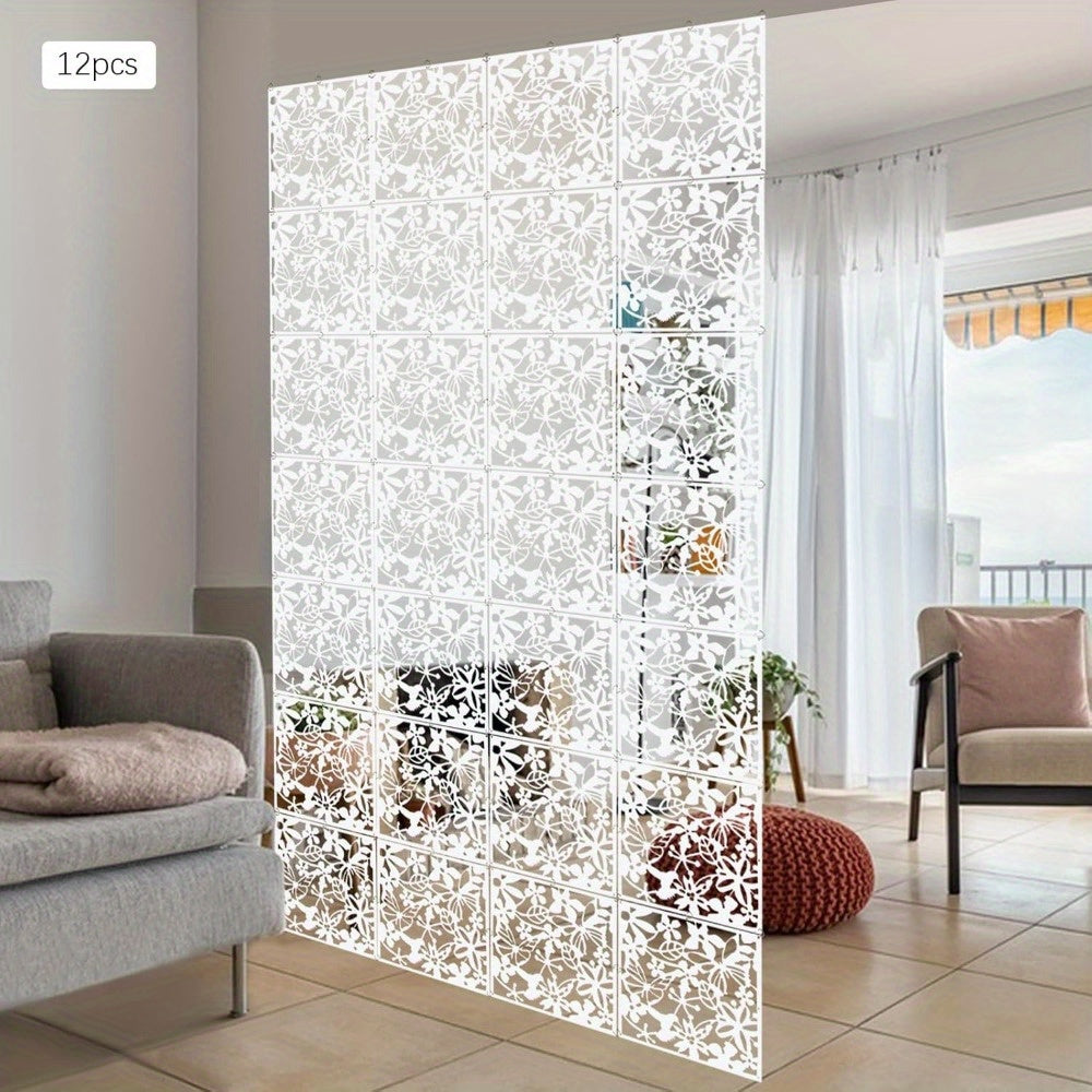 Kamerscherm – Roomdivider – Scheidingswand – Paravent – Paneelscherm – 12 Panelen – Wit – 40x40 cm – Lichtgewicht Polypropyleen Met IJzeren Ringen