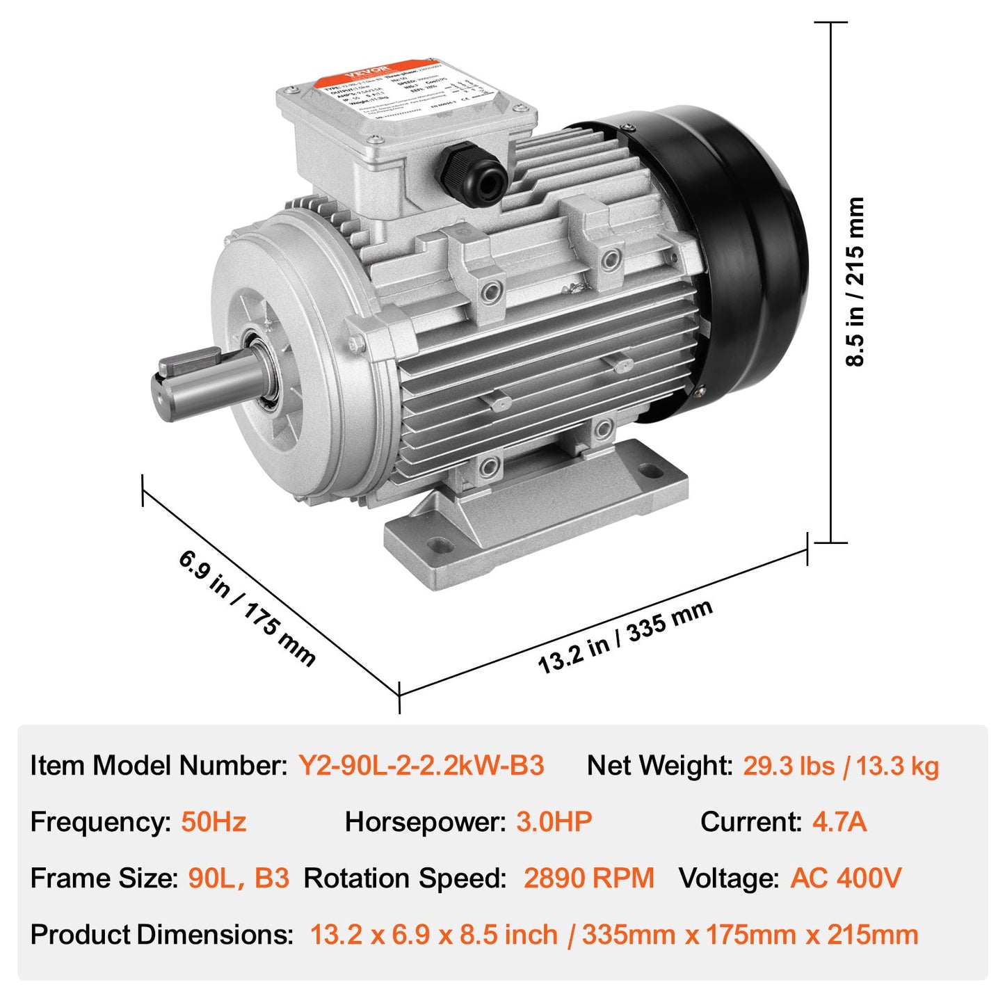Elektromotor – Elektrische Motor – Driefasige Motor – Compressor Motor – 2,2 kW Vermogen – 2890 RPM Snelheid
