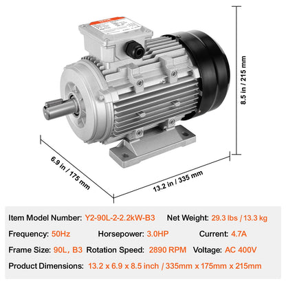 Elektromotor – Elektrische Motor – Driefasige Motor – Compressor Motor – 2,2 kW Vermogen – 2890 RPM Snelheid