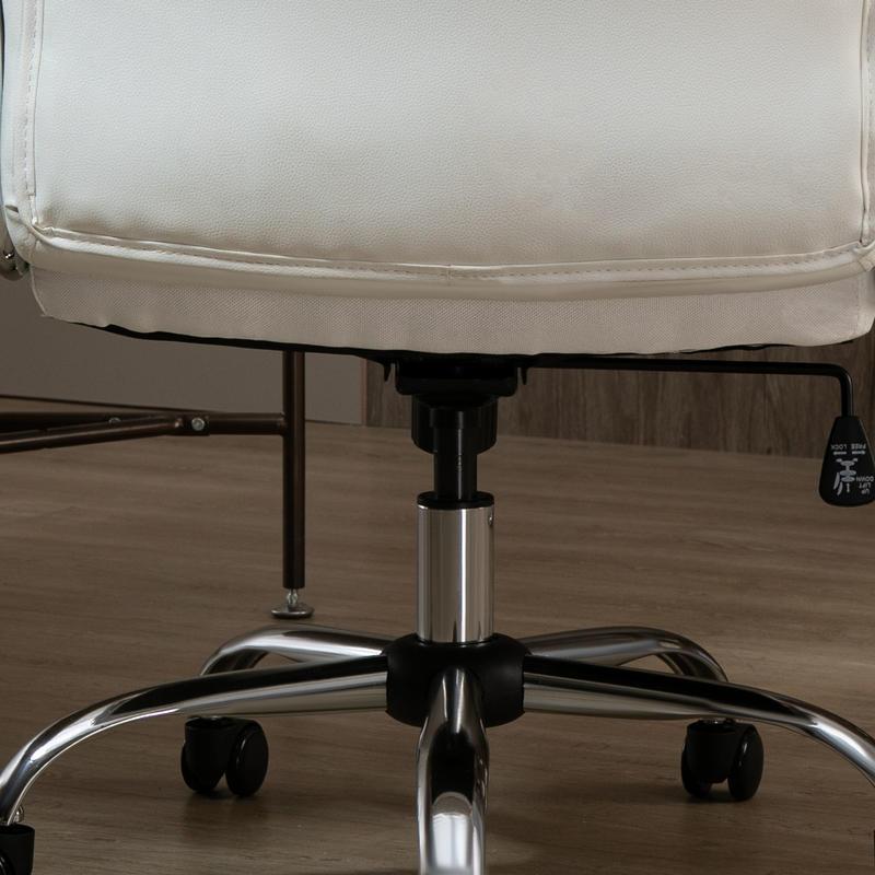 Bureaustoel – Ergonomische Stoel – Kantoormeubilair – Bureaustoel Met Wielen – Draaistoel – Verstelbare Zithoogte – Kantelfunctie – Witte Kunstleren Bekleding – Stevige Vijfwielbasis
