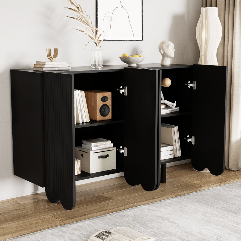 Dressoir – Dressoirkast – Opbergkast – Sideboard – Buffetkast – MDF Zwart – Soft-Close Deuren – Compact Met Veel Bergruimte