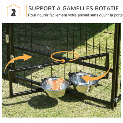 Hondenhok – Hondenren – Hondenkooi – Buitenhok – Hondenbench – Roestvrij Stalen Frame – Waterdicht Oxford Dak – 141x141x151 cm – Zwart