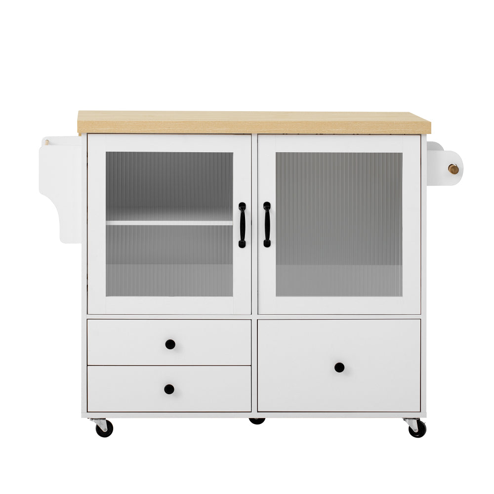Mobiele Keukenmodule – Verrijdbare Keukenkast – Uitklapbare Eettafel – Opbergkast – Serviesrek – Wit – Compact Formaat – Duurzaam Modern Materiaal