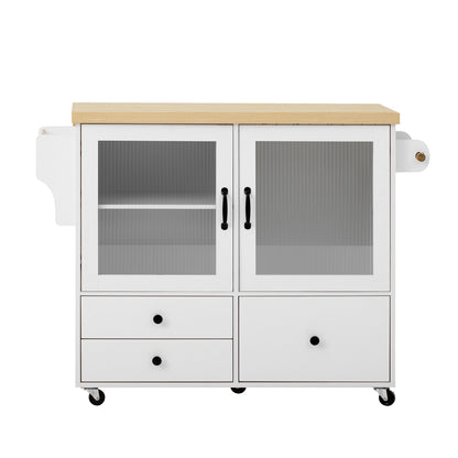 Mobiele Keukenmodule – Verrijdbare Keukenkast – Uitklapbare Eettafel – Opbergkast – Serviesrek – Wit – Compact Formaat – Duurzaam Modern Materiaal