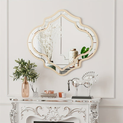 Wandspiegel – Muurspiegel – Decoratiespiegel – Interieurspiegel – Onregelmatige Spiegel – 88x80 cm – Gouden Rand – Ruimtelijk Effect