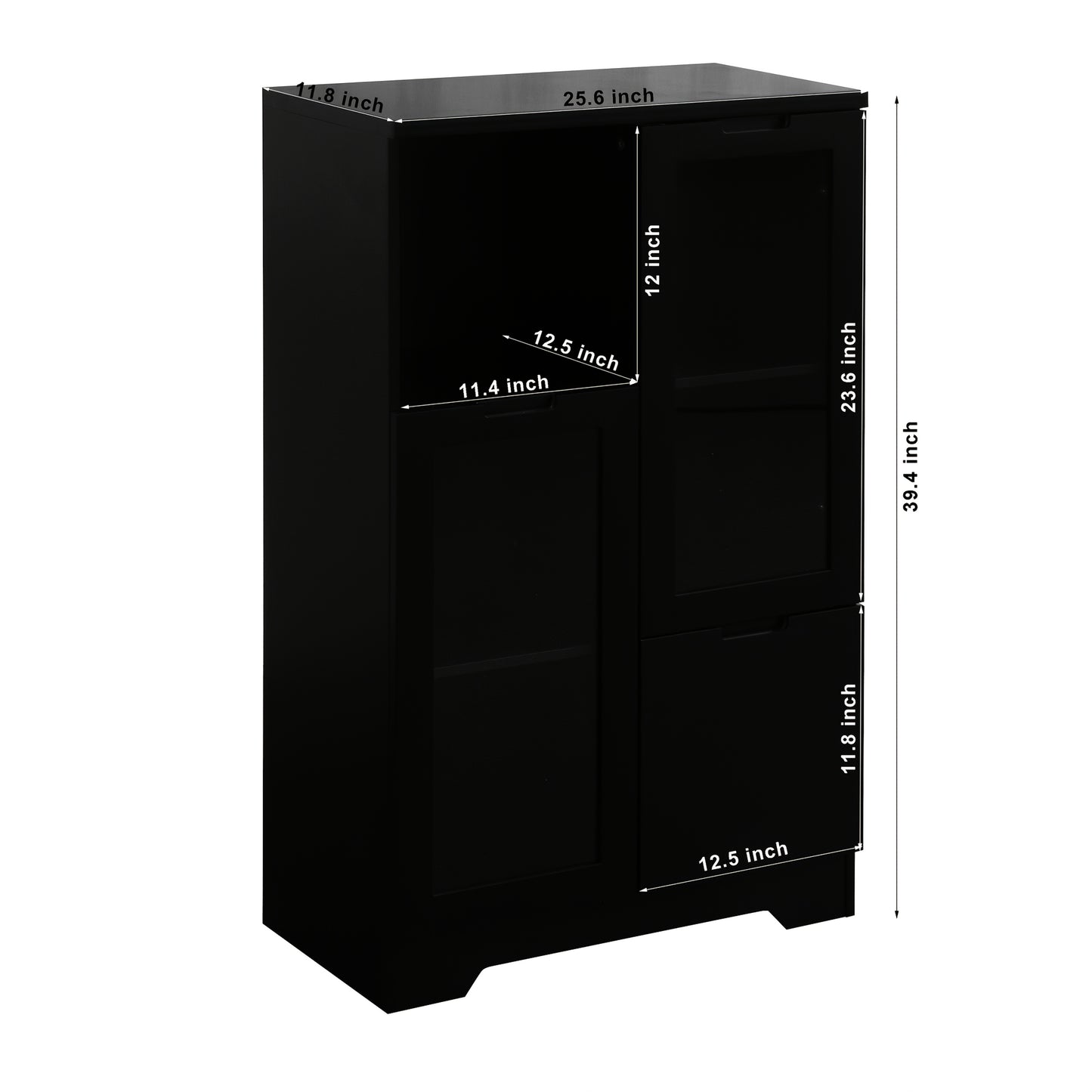 Modern Black MDF Wardrobe with Glass Doors & Drawer - -Standing Tall Cabinet, Open Shelving & Closed Storage (≥3.2 Cu Ft), Self-Assembling Particle Board Dresser for Bedroom/Living Room, 68.58cm+ Height, Wood-Free MDF, Base