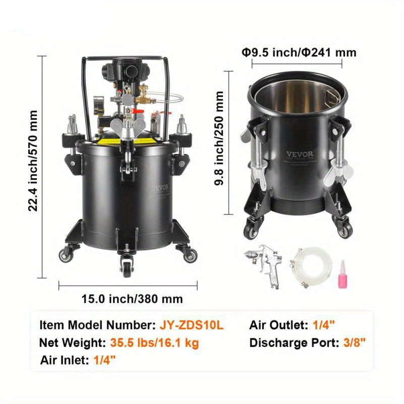 Automatische Spuitpot – Verfspuit – Drukpot – Spuitmeubel – Verfstainer – 10 Liter Inhoud – Automatische Roerfunctie met 70 PSI Druk