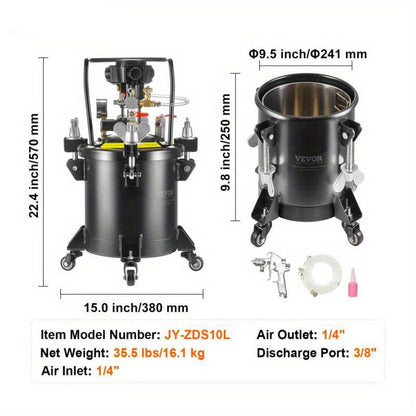 Automatische Spuitpot – Verfspuit – Drukpot – Spuitmeubel – Verfstainer – 10 Liter Inhoud – Automatische Roerfunctie met 70 PSI Druk
