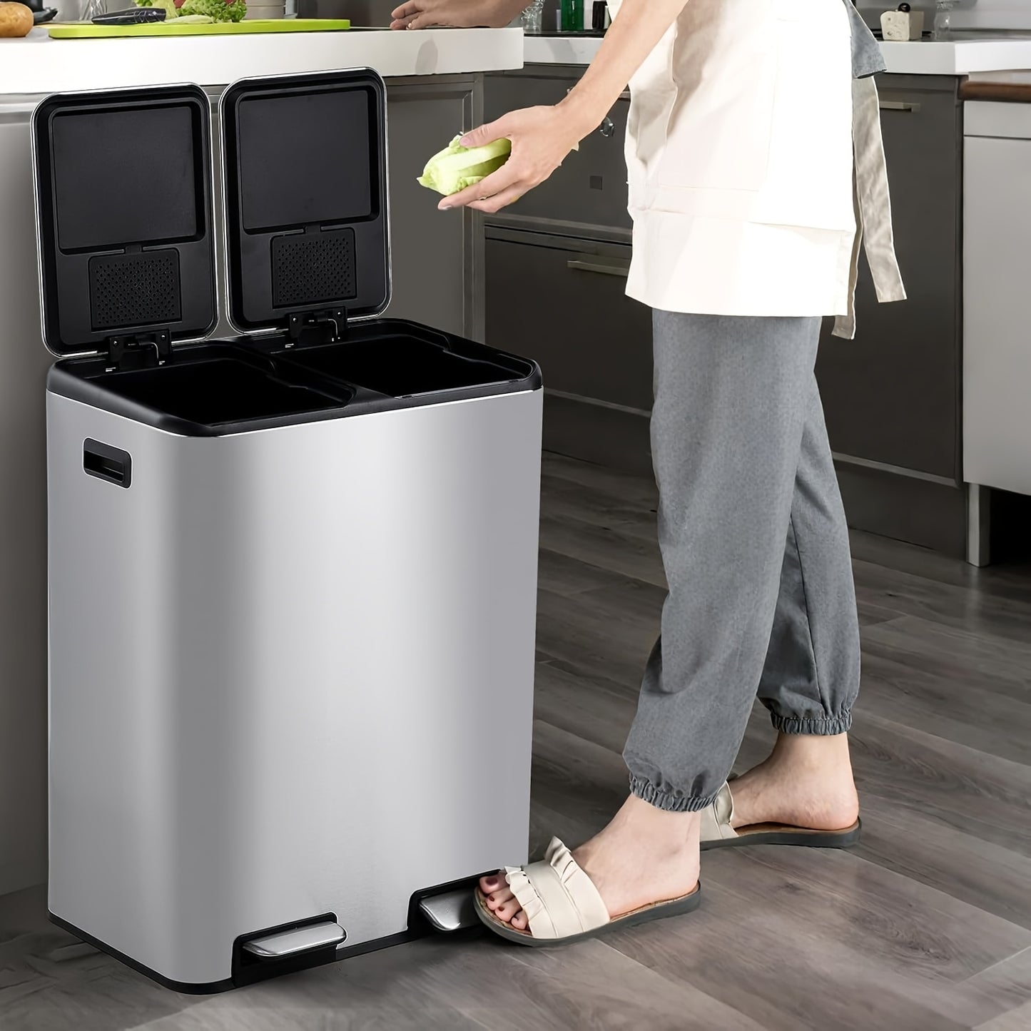 Prullenbak – Afvalbak – Pedaalemmer – Afvalscheidingsprullenbak – Vuilnisbak – RVS 304 – 60 Liter – Soft Close Deksel – Voetpedaal – Hygiënisch & Geurvrij