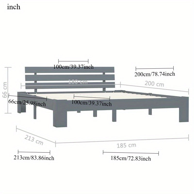 Bedframe – Massief Houten Bed – Grenen Bed – Tweepersoonsbed – Slaapbank – 180x200 cm – Massief Grenenhout – Tijdloos Grijs