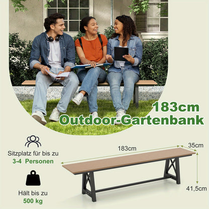 Buitenbank – Tuinbank – Balkonbank – Parkbank – Zitbank – Weerbestendig HDPE – Met Stabiel Metalen Frame – 183 cm – 500 kg Draagvermogen