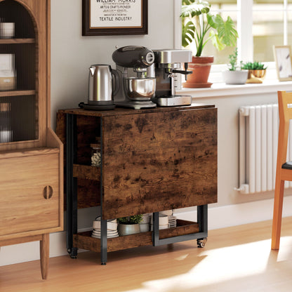 Industriële Uitschuifbare Eetkamertafel – Uitschuiftafel – Vouwtafel – Eettafel 4 Personen – Klaptafel – Metalen Onderstel – Open Opbergruimtes – Compact Bruin