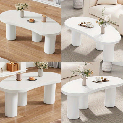 Salontafel – Koffietafel – Bijzettafel – Livingtafel – Woonkamertafel – Halve Maan Vorm – PVC Voet Met Vilten Onderlaag – 107x57x40,5 cm