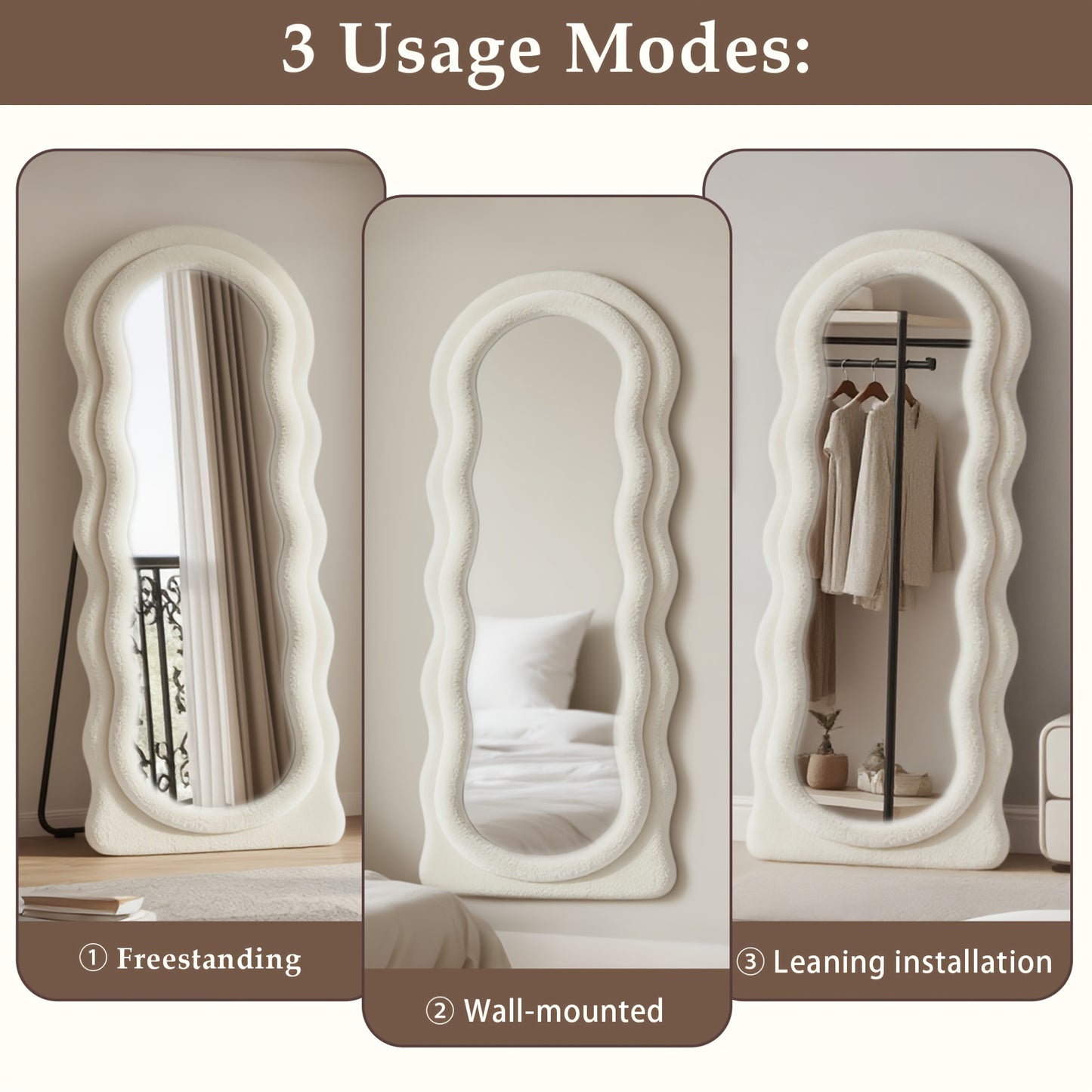 Vloerspiegel – Staande Spiegel – Passpiegel – Wandspiegel – Full Body Spiegel – Zwart Fluwelen Frame – Extra Groot Formaat – Organisch Irregular Design