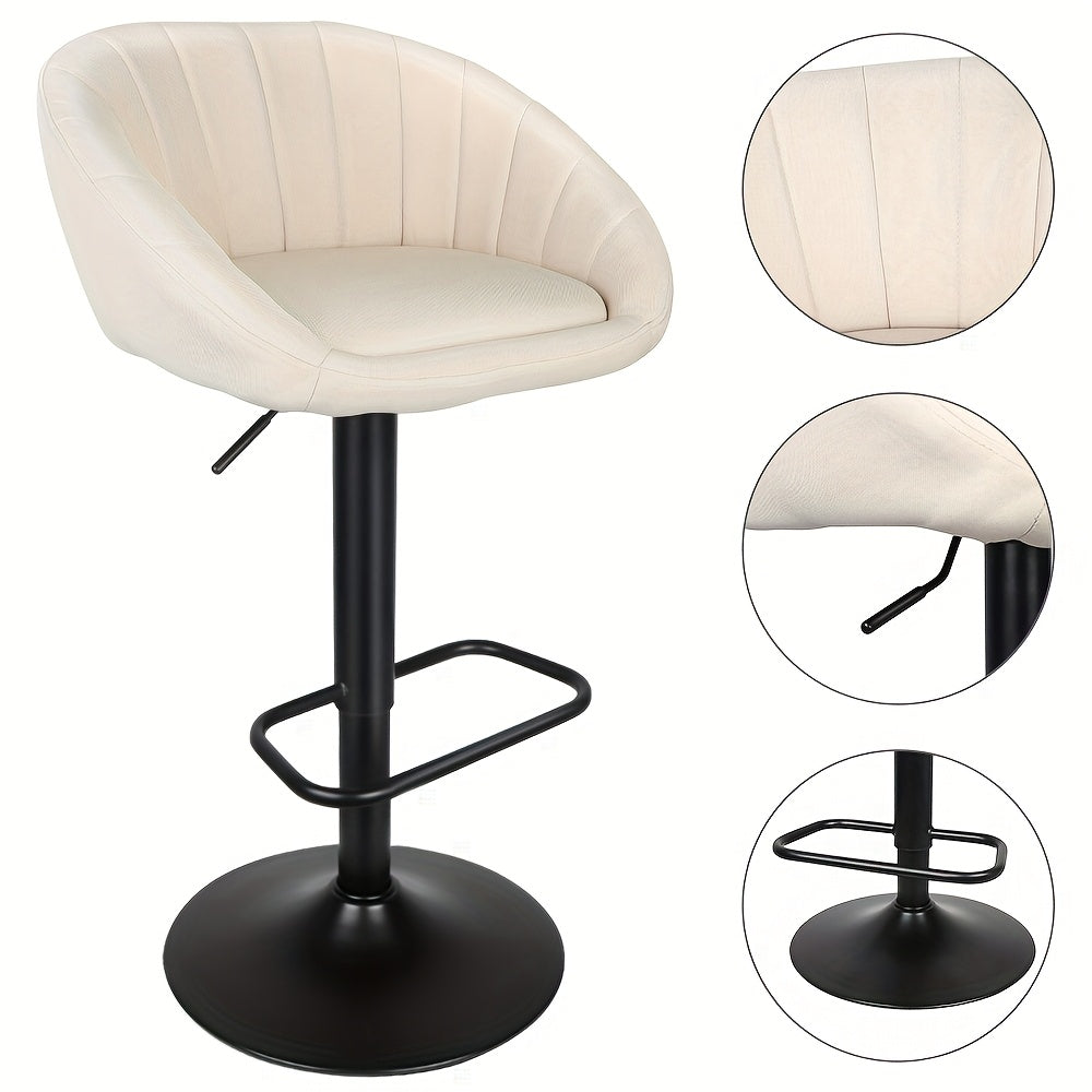 Barkrukken – Barstoelen – Hoge Stoelen – Keukenstoelen – Barkruk Set Beige – Verstelbare Hoogte – 360° Draaibaar Met Linnen Zitting