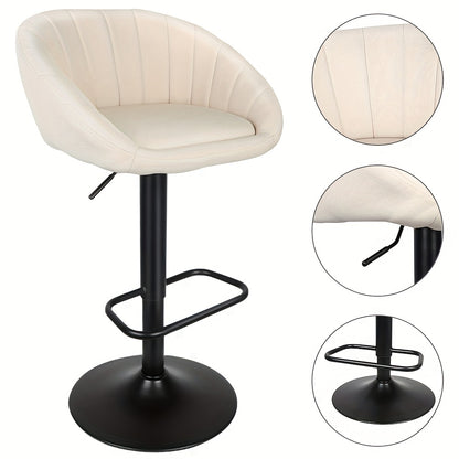 Barkrukken – Barstoelen – Hoge Stoelen – Keukenstoelen – Barkruk Set Beige – Verstelbare Hoogte – 360° Draaibaar Met Linnen Zitting