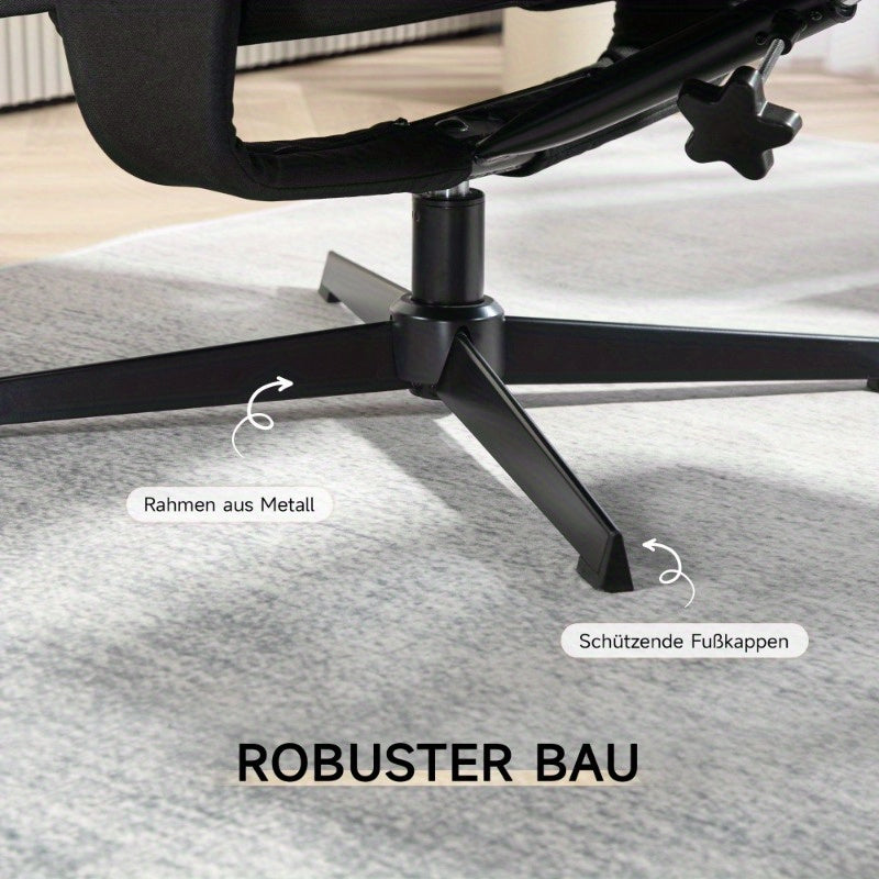 Relaxfauteuil – Draaifauteuil – Schommelstoel – Lounge Stoel – Voetenbank – Zwart Fluweel – Zwaar Metaal Frame – Eenvoudig Schoonmaken