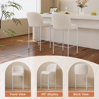 Barstoel – Barkruk – Barkrukken – Barstoel Met Rugleuning – Keukenstoel Set Van 2 – Modern Design – Zacht Gewatteerd Beige Kussen – Stabiel Wit Metalen Frame