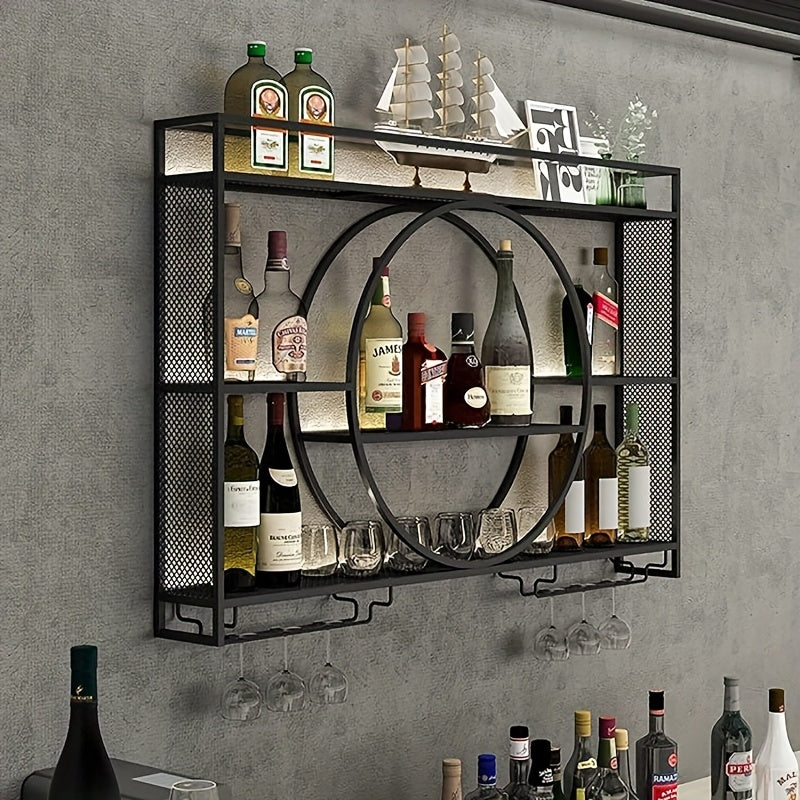 Wijnrek – Wijnrek Met Verlichting – Wandrek – Wijnhouder – Flessenrek – Metaal – LED-verlichting – Ruimtebesparend – Sfeervol Design
