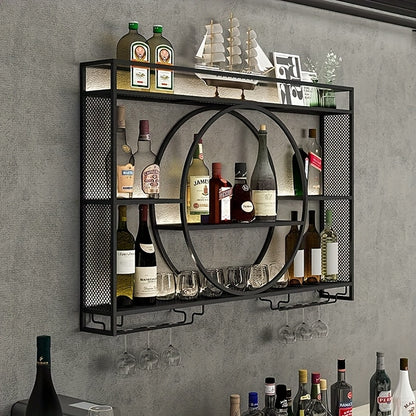 Wijnrek – Wijnrek Met Verlichting – Wandrek – Wijnhouder – Flessenrek – Metaal – LED-verlichting – Ruimtebesparend – Sfeervol Design