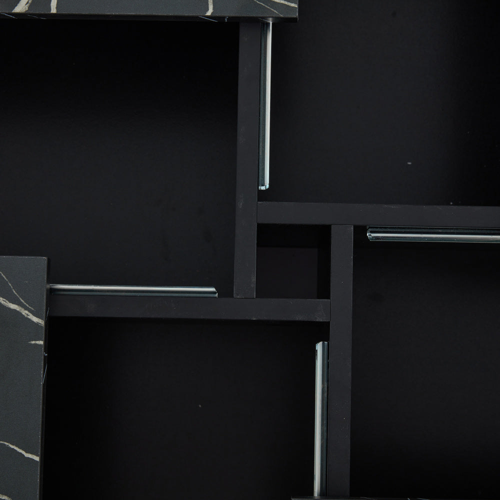 Salontafel – Woonkamertafel – Koffietafel – Bijzettafel – Tafel – Zwart Modern Vierkant – Marmerlook Blad – 90x90x25 cm – Vier Lades & Schuifblad – Max. Belastbaar 30 kg