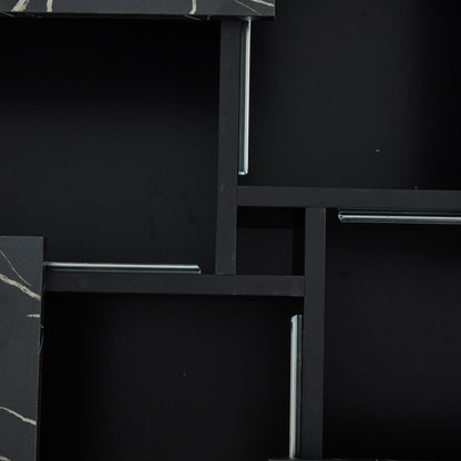 Salontafel – Woonkamertafel – Koffietafel – Bijzettafel – Tafel – Zwart Modern Vierkant – Marmerlook Blad – 90x90x25 cm – Vier Lades & Schuifblad – Max. Belastbaar 30 kg
