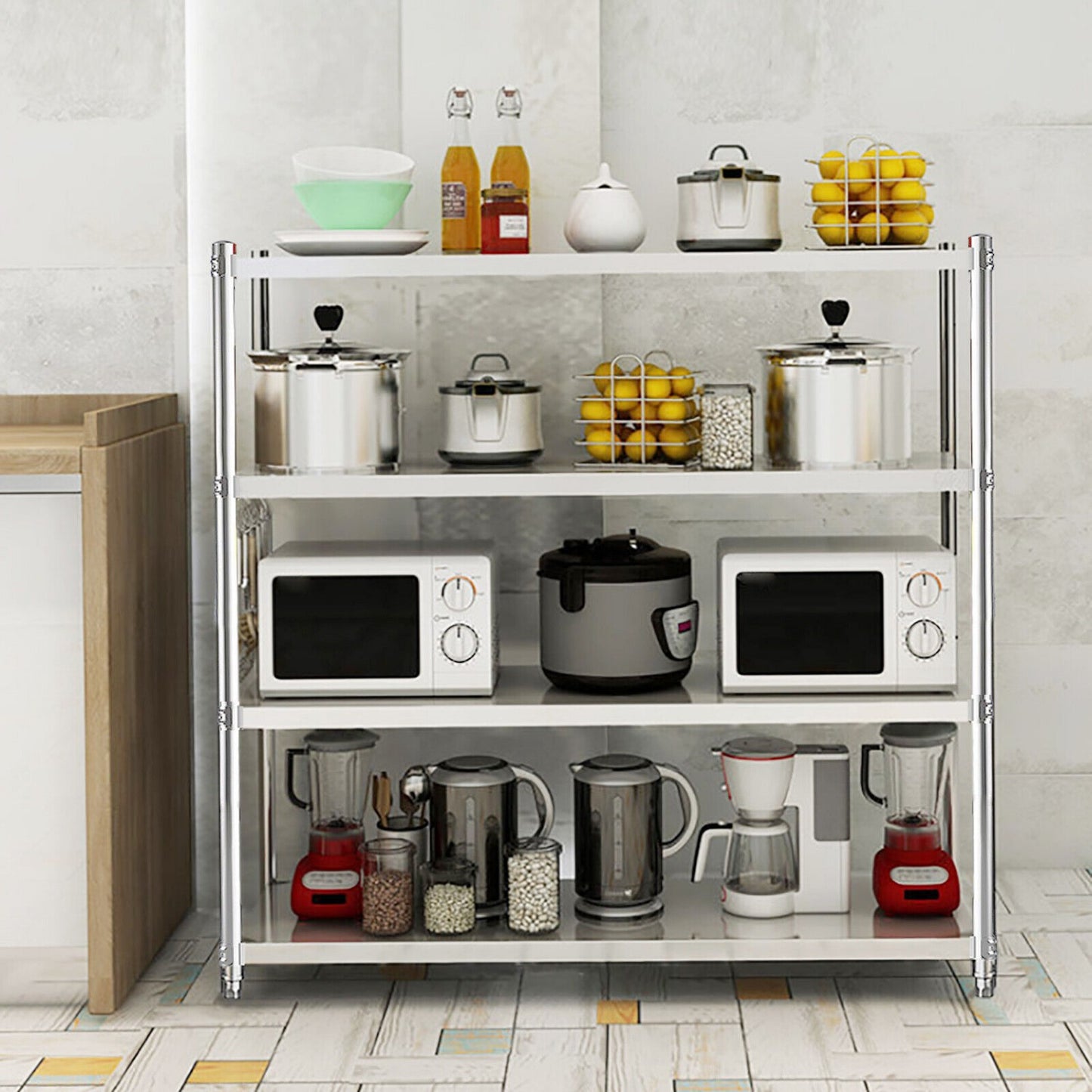 Stalen rek – Opbergrek – Stellingkast – Keukenrek – Magazijnrek – 120x40x150 cm – 4 planken – Roestvrij staal 201 – Extra stevig en duurzaam