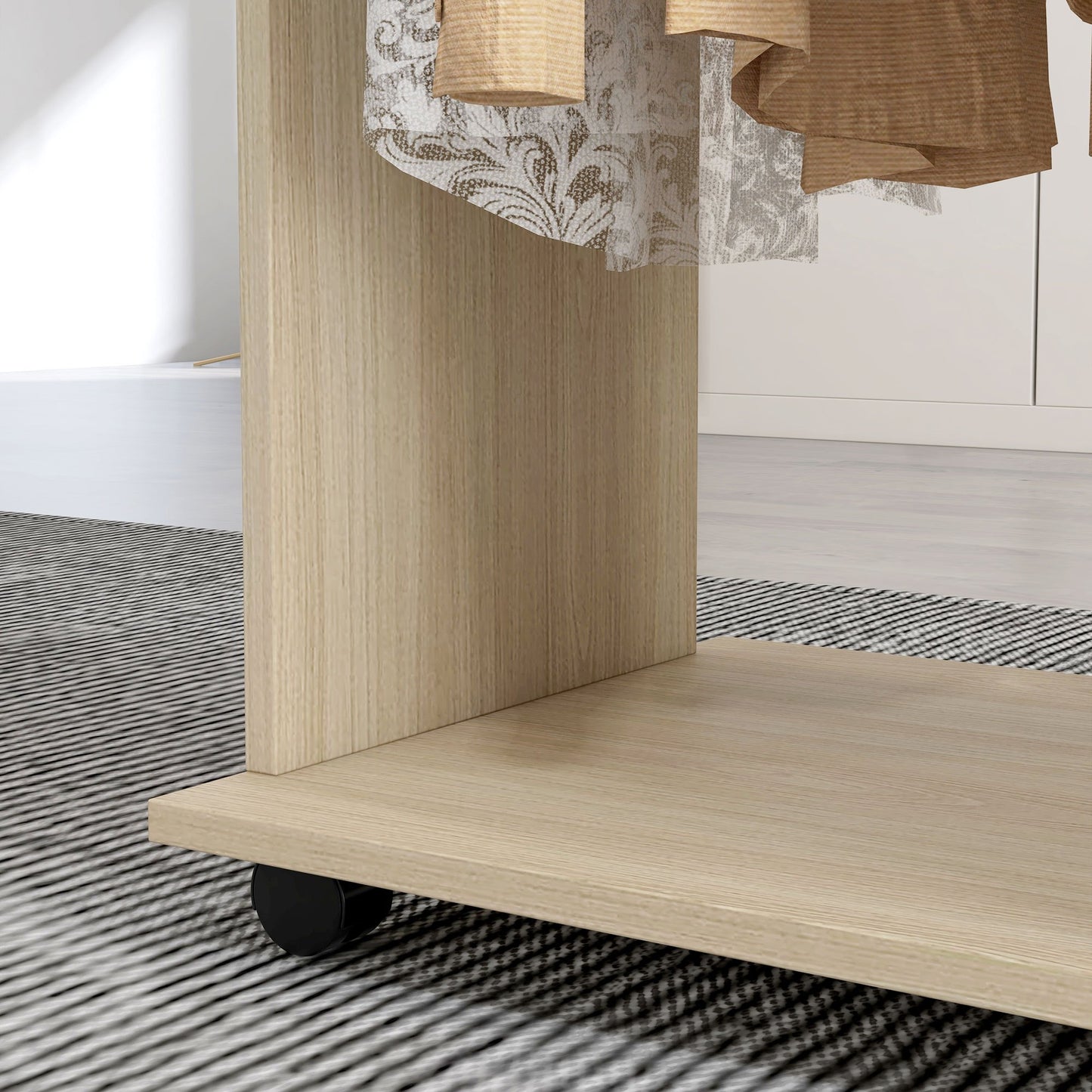 Rolkast – Kledingkast – Opbergkast – Kastje – Verrijdbare Kast – Natuurlijk Hout – 6 Wieltjes – 120x40x128 cm