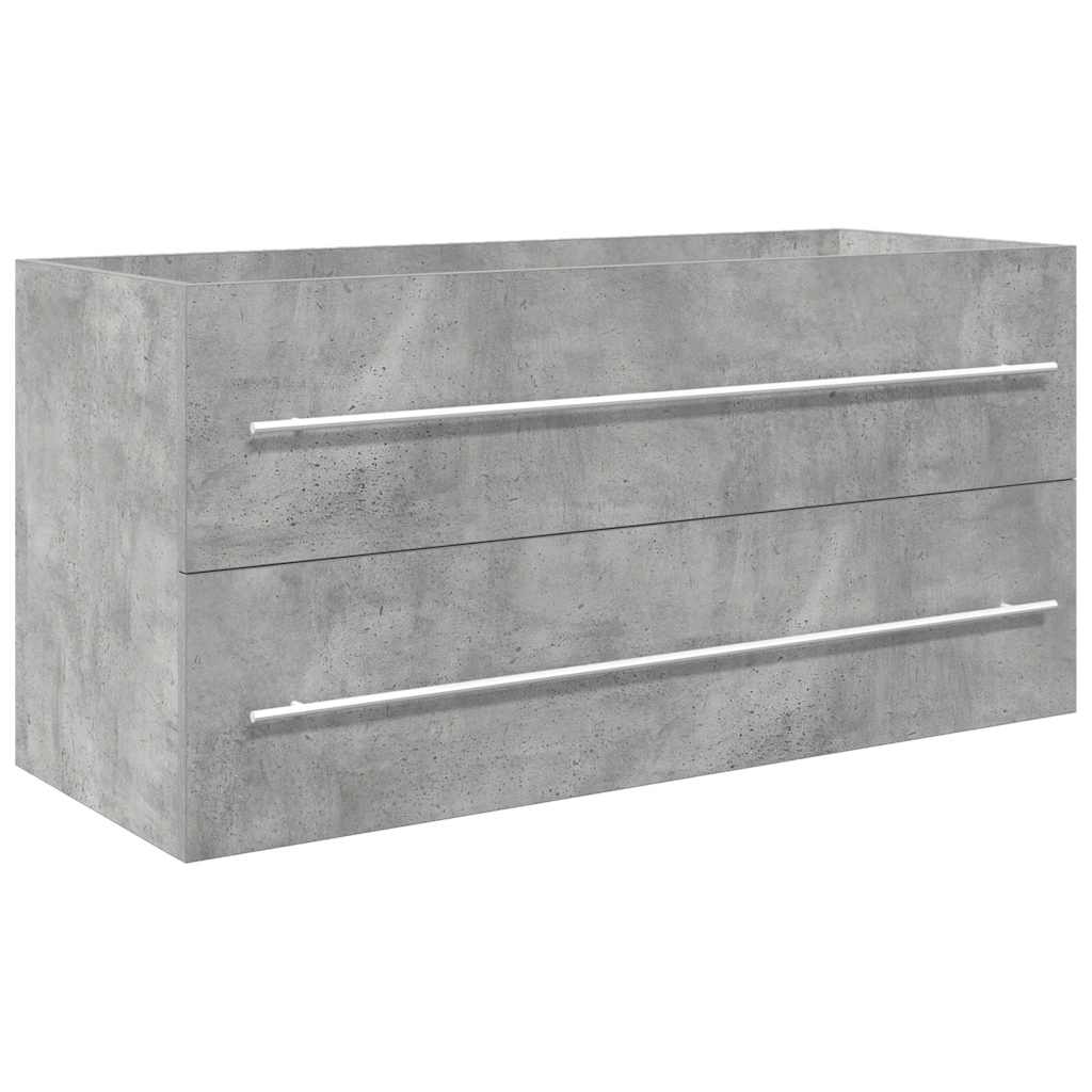 Badkamermeubelset – Badmeubel – Wastafelmeubel – Onderbouwkast – Spiegel – Beton grijs – Wandmontage – Keramische Wasbak 100x38,5x48 cm