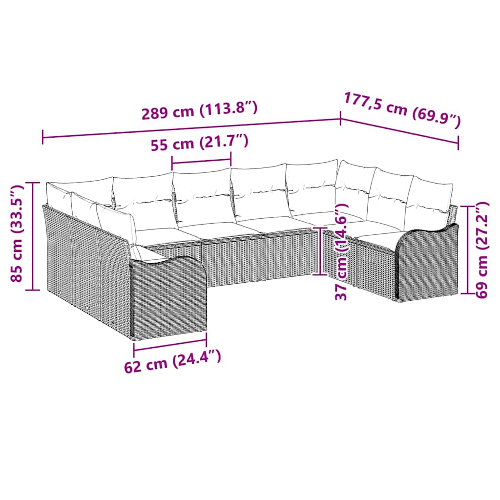 Modulaire Loungeset – Tuinbank – Buitenbank – Loungesofa – Patio Sofa – Handgeweven Rattan – Comfortabele Schuimkussens – Beige Crème Zonder Tafel