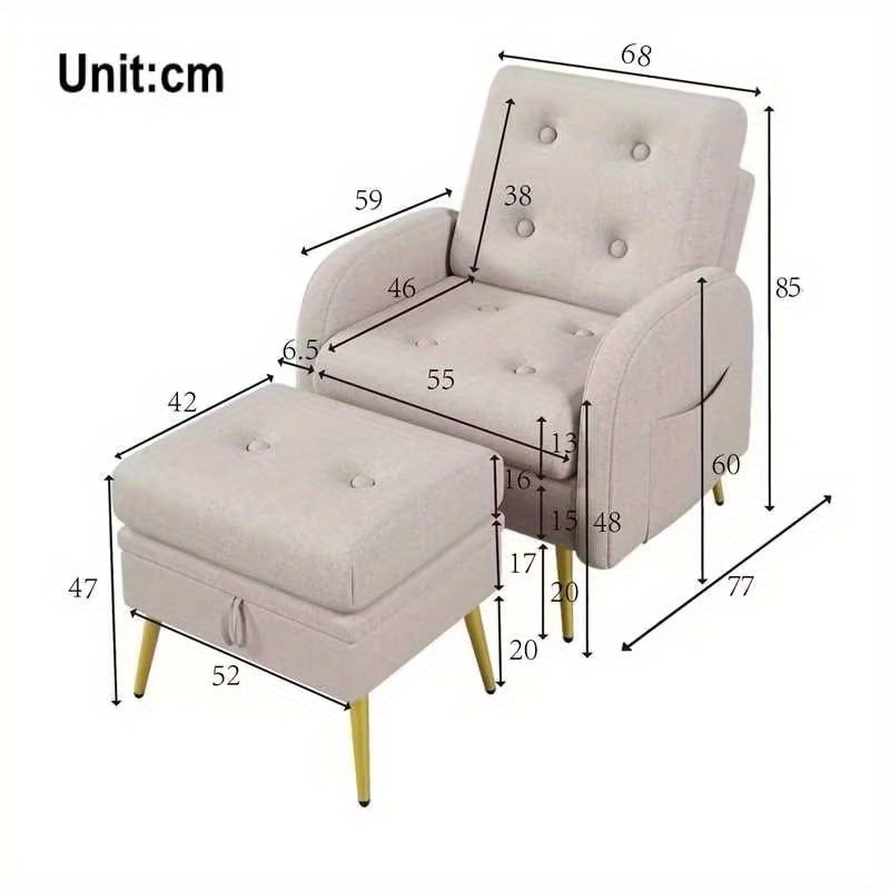 Verstelbare loungestoel – Relaxfauteuil – Recliner – Zitstoel – Loungechair – 3-standen rugleuning – Stevig metalen frame – Inclusief inklapbare voetsteun