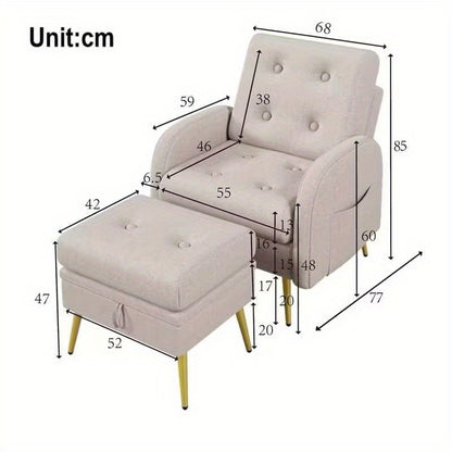 Verstelbare loungestoel – Relaxfauteuil – Recliner – Zitstoel – Loungechair – 3-standen rugleuning – Stevig metalen frame – Inclusief inklapbare voetsteun