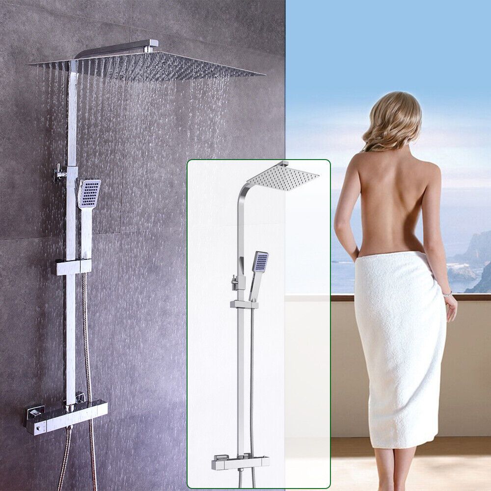 Douche Set – Douche Systeem – Thermostaatkraan – Handdouche – Regendouche – Roestvrij Staal – 30x30 cm Regendouche – Constante 38°C Temperatuur