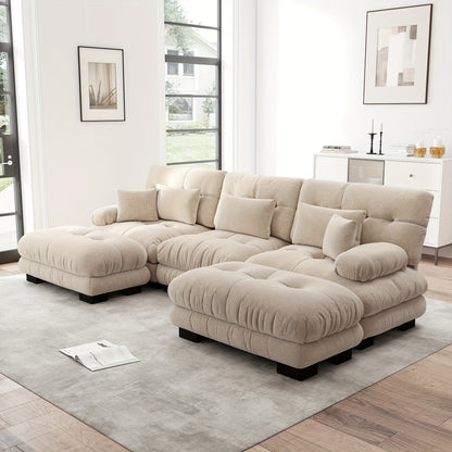Luxury Oversized U-Shaped Sectional Sofa with Ottoman - Convertible Sofa Bed, Deep Seat Cloud Couch, Space-Saving Corner Suitable for Living Room, Apartment, Guest Room