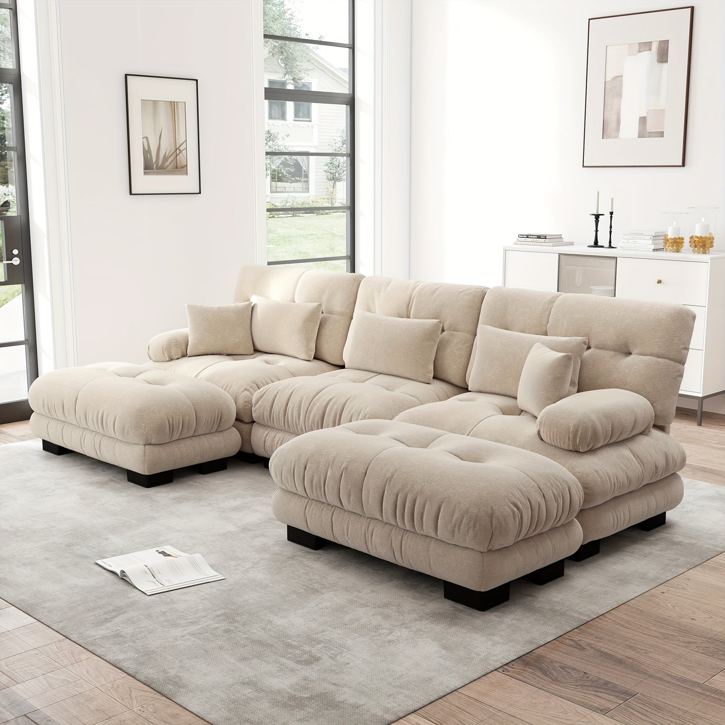 Luxury Oversized U-Shaped Sectional Sofa with Ottoman - Convertible Sofa Bed, Deep Seat Cloud Couch, Space-Saving Corner Suitable for Living Room, Apartment, Guest Room