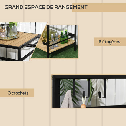 Barbecuewagen – Barbecuetrolley – Grillwagen – BBQ Kar – Serveerwagen – Natuurlijk Hout En Metaal – 2 Ruime Planken & 3 Haken – 107x65x80 cm