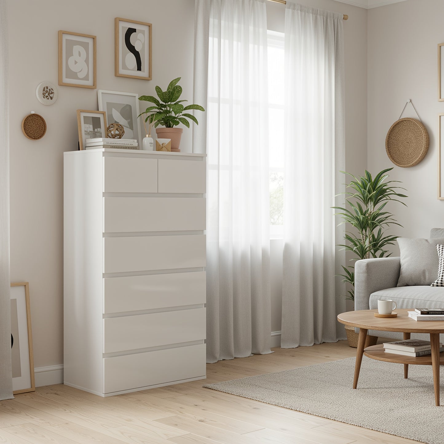 Ladekast – Ladenkast – Commode – Opbergkast – Dressoir – 7 lades – Stevig houten materiaal – 60x40x119 cm