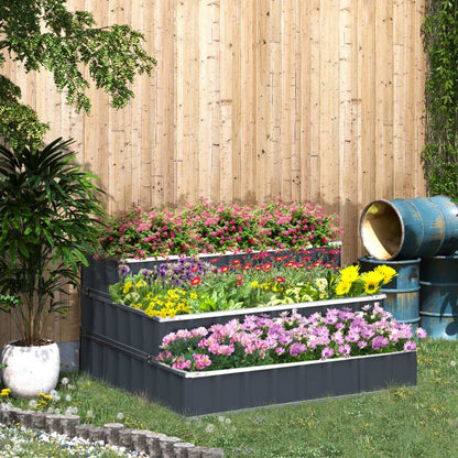 Raised Garden Bed – Tuinbak – Plantenbak – Bloembak – Moestuinbak – Staal – Weerbestendig 118x118x62 cm – 3 Laags Plantenschap