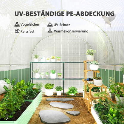 Kweekkas – Tuinkas – Broeikas – Plantenkas – Serre – Gegalvaniseerd Stalen Frame – UV-Bestendige Witte Hoes – 3x2x2 Meter – Ventilatie Met 4 Ramen En Oproldeur