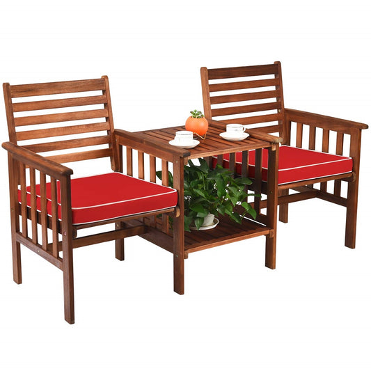 Tuinbank – Buitenbank – Houten Bank – Zitbank – Balkonbank – Acaciahouten Tuinbank Met Tafel – Kussen Inclusief – Parasolgat – 165x65x88 cm – Draagvermogen 350 kg
