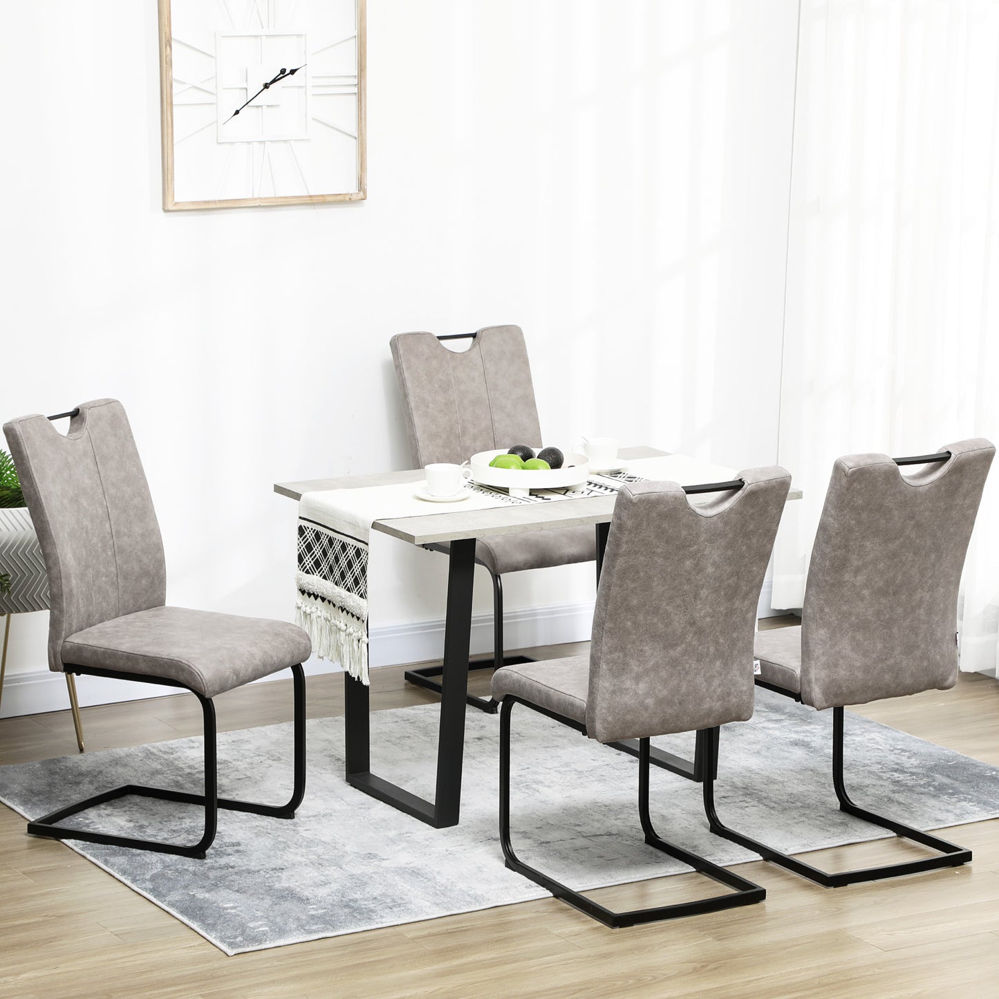 Eetkamerstoel – Stoel – Keukenstoel – Designstoel – Barkruk – Microvezel Bekleding – Stalen Sleeppoot – Set Van 4 – Comfortabele Rugleuning – Verplaatsbaar Met Handgreep – Grijs