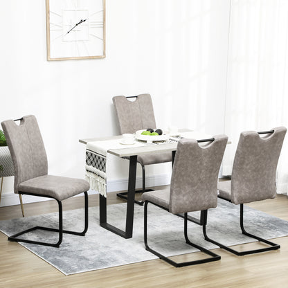 Eetkamerstoel – Stoel – Keukenstoel – Designstoel – Barkruk – Microvezel Bekleding – Stalen Sleeppoot – Set Van 4 – Comfortabele Rugleuning – Verplaatsbaar Met Handgreep – Grijs
