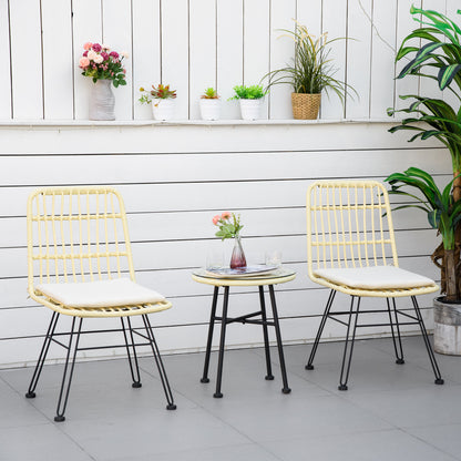 Bistro Tuinset 2 Personen – Tuinmeubel Set – Balkon Set – Terras Meubilair – 3-Delig Creme – Weerbestendig PE-Rattan – Gehard Glas Tafelblad