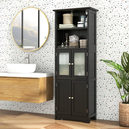Badkamerkast – Badkamermeubel – Opbergkast – Kolomkast – Wastafelonderkast – 163 cm Hoog – MDF Met Gehard Glas