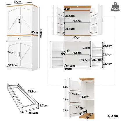 High-quality kitchen cabinet with 12 doors, compartments and drawers (80 x 40 x 180cm), modern snack storage cabinet made of MDF and particle board, buffet cabinet for dining rooms, kitchens and living rooms,  Dining Room Fur