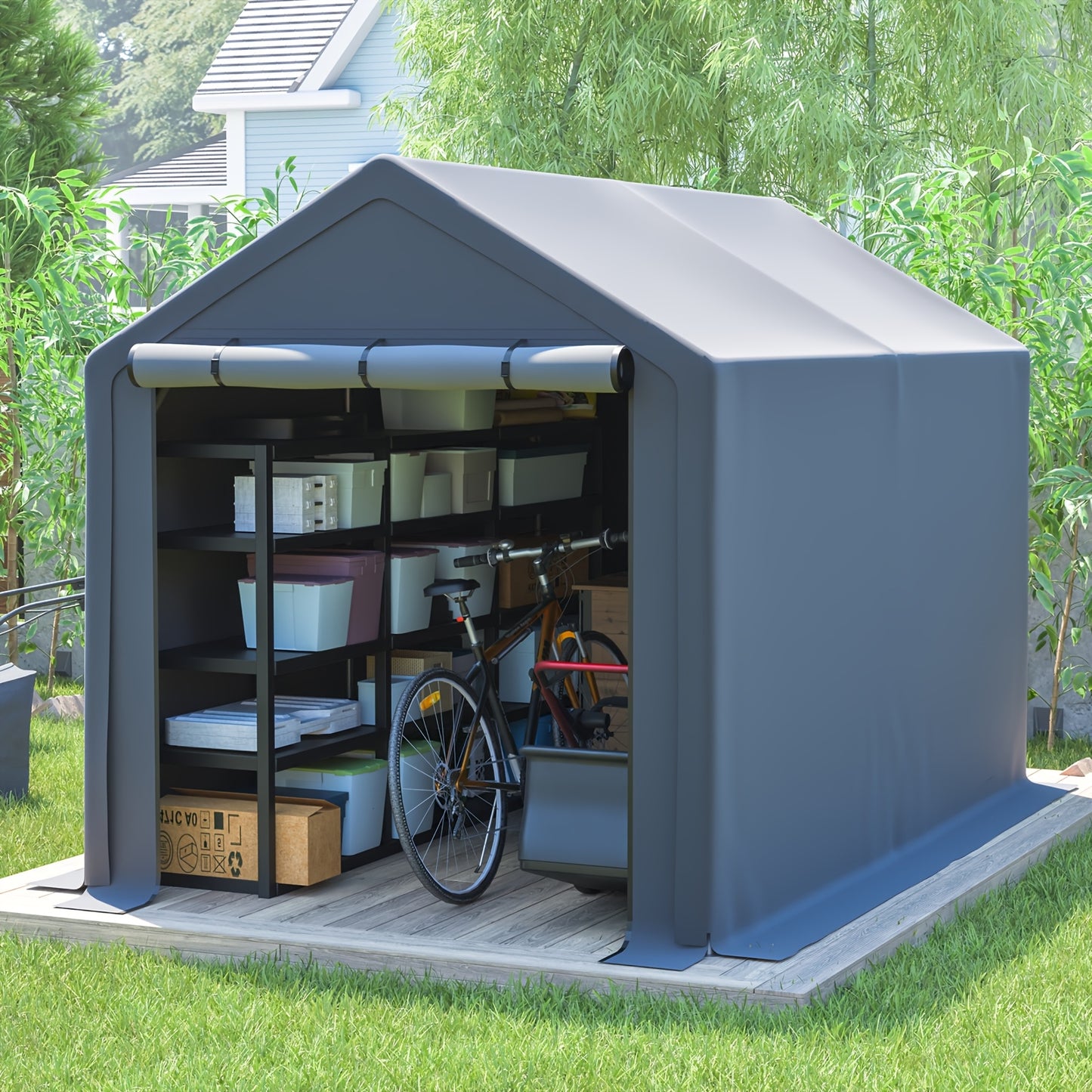 Buitenberging – Tuinberging – Opslagtent – Fietsenberging – Gereedschapsschuur – Extra Ruim 296x190x200 cm – Gegalvaniseerd Stalen Frame & UV- en Waterbestendig PE Dak